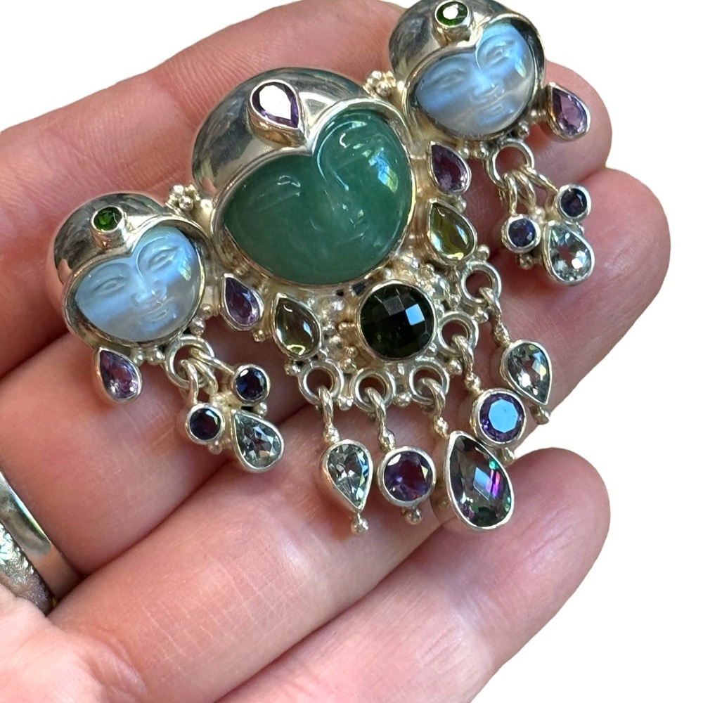 Sajen sterling silver 925 multi gemstone moonface goddess fancy brooch pendant - Picture 3 of 5